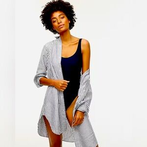 J. Crew Classic-fit beach shirt in striped linen-cotton blend size XL